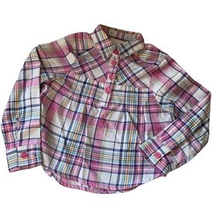 Gumballs Shirt Pink Blue Plaid Little Girls 12mo 4 Button Front Collar NEW